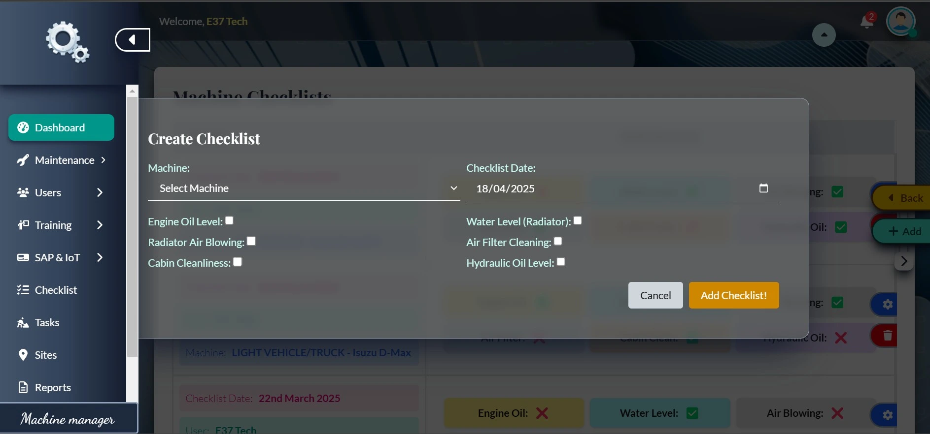 Operator Checklist